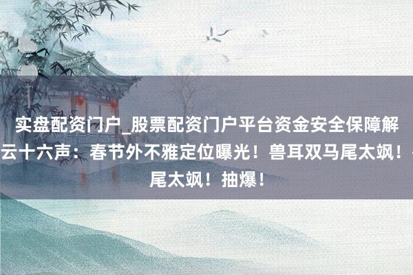 实盘配资门户_股票配资门户平台资金安全保障解析 燕云十六声：春节外不雅定位曝光！兽耳双马尾太飒！抽爆！